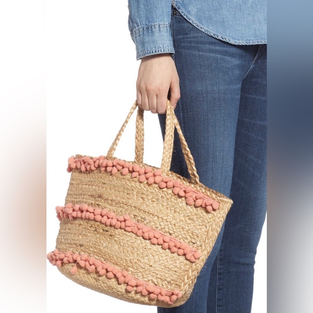 ⚜️💛⚜️Shiraleah Aubrey small pompom Jute Bag Bohemian - Picture 4 of 17